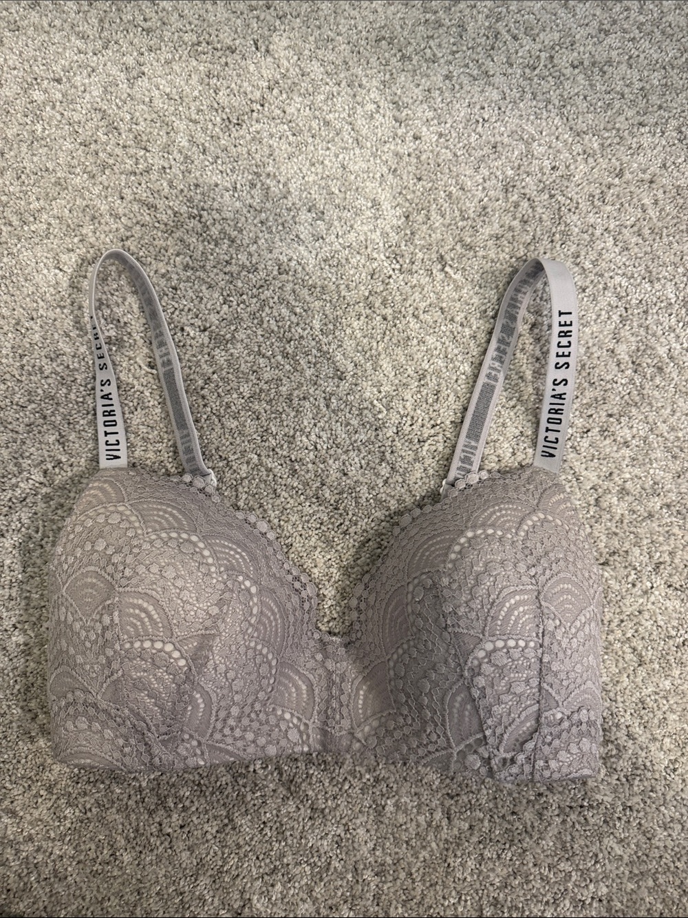 Victoria's Secret Light Gray Lace Bra with Branded Straps